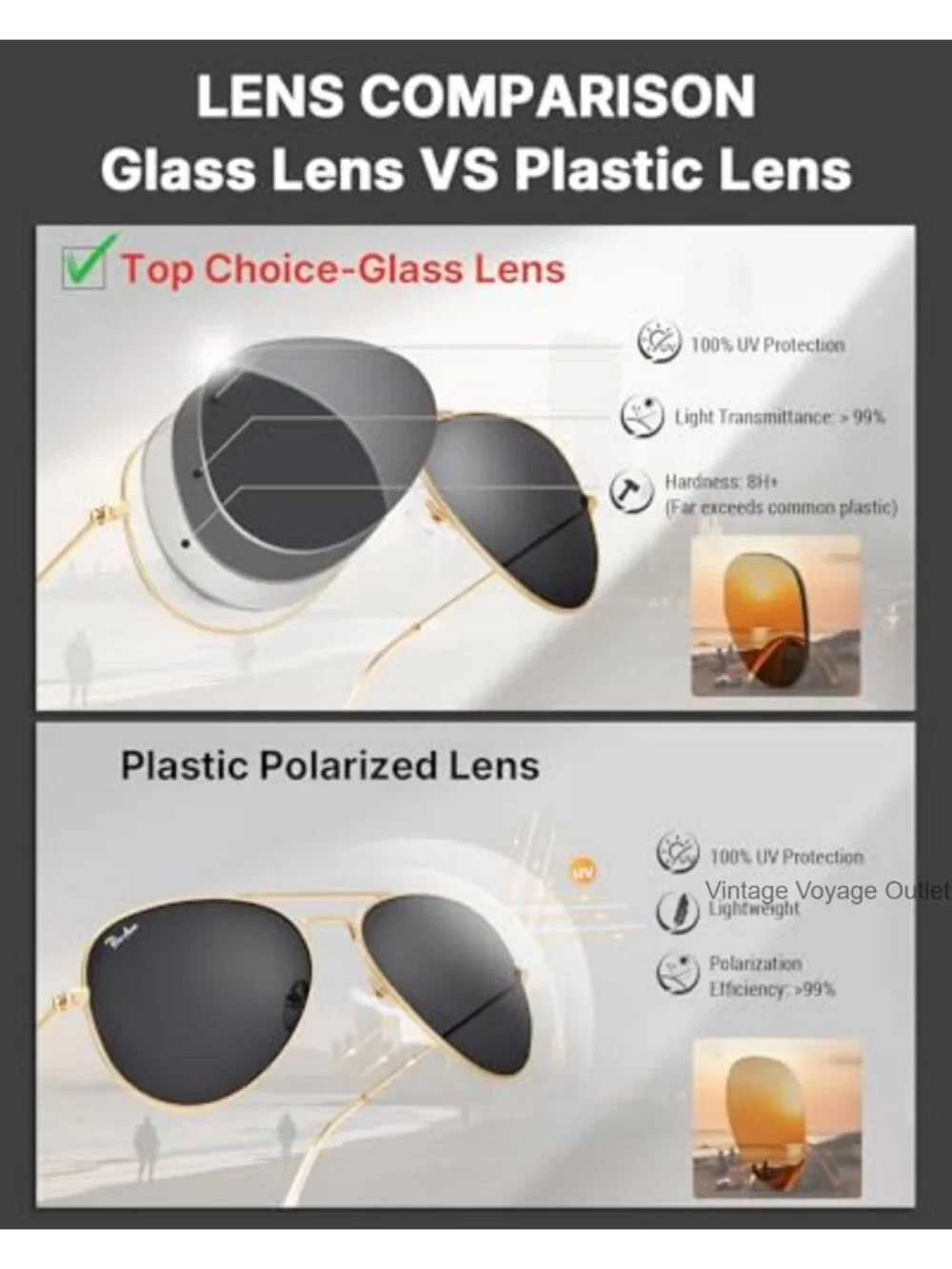 Classic Aviator Sunglasses for Men Women UV400 Glass Lens Metal Frame